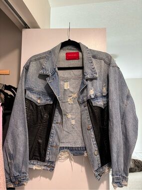Signature8 Light Blue Denim Jacket with Black Leather Panels